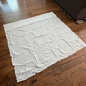 White Cotton Shower Curtain Cutouts Lace Scalloped Edges Shabby Chic Farmhouse